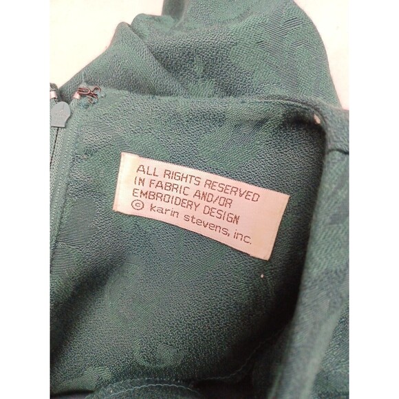 Vtg Karin Stevens Green Dress Jacquard Modest Mennonite Sz 14 - Picture 10 of 11